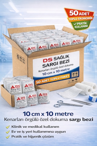 Sargı Bezi 10x10 Metre 50 Li Koli Kenarları Örgülü Özel Dokuma Toplu Paket