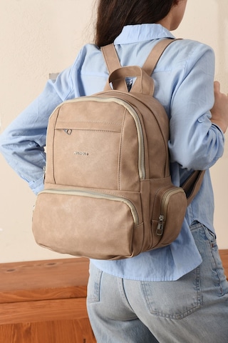 Just Polo Kadın Eskitme Suni Deri Çok Cepli Günlük Sırt Çantası Pbu3000 Vizon