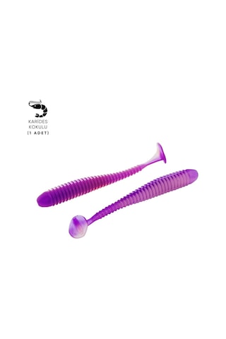 Silikon Kurt Yem - 4,2g 105mm - Turna/levrek Silikonu - 1 Adet - Mor/beyaz - Karides Kokulu