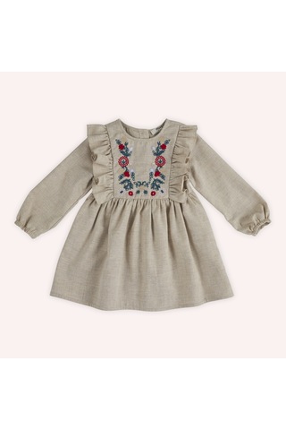 Kız Çocuk Nakış Detaylı Elbise Bej 2421gb26026-4909 001