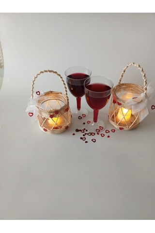 Love Mumluk 2'li Beyaz Tül Ve Kırmızı Kalp Arajmanlı