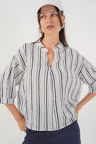 Bigdart Kadın Çizgili Oversize Bluz 967 - F.Lacivert