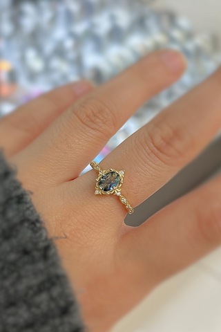 925 Gümüş Oval Mistik Taşlı Vintage Yüzük Sarı