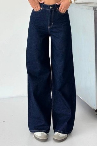 Balenbi Kadın Yüksek Bel Jean Salaş Kesim Extra Wide Leg Kot Pantolon 1240 - Premium Seri Lacivert 2334