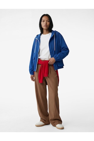 Koton Uzun Kollu Cepli Fermuarlı Kapüşonlu Oversize Yağmurluk Saks 6sak00073ew Saks Mavi