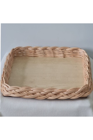 El Yapımı Bambu Rattan Örgü Kare Dekoratif Tepsi 25x25 Cm Ahşap