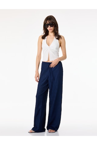 Koton Bürümcük Kumaş Geniş Paça Beli Bağcıklı Pantolon Lacivert 6sal40115ık