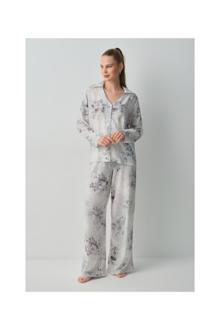 Suwen Glace Gömlek Yaka Pijama Takımı Wsh10510043337 Gri