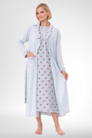Mecit Pijama Mecit 6318 Mavi Büyük Beden Kadın Sabahlık Pijama Gecelik Set Mavi