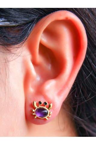 Esha Store Doğal Taş Ametist Doğal Taşlı Yengeç Altın Kaplama Kadın Küpe Euk21amt Mor