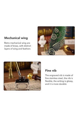 Vintage Gear Wing Kuş Tüy Kalemli Divit Yazı Seti Turuncu