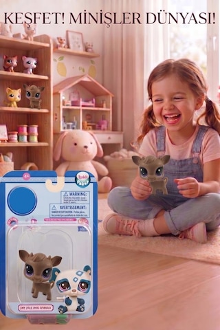4 Parça Minişler Pet Shop Işıklı Toplu Kutulu Tekli Oyuncak Figürü - 2 Aksesuarlı Miniş Geyik