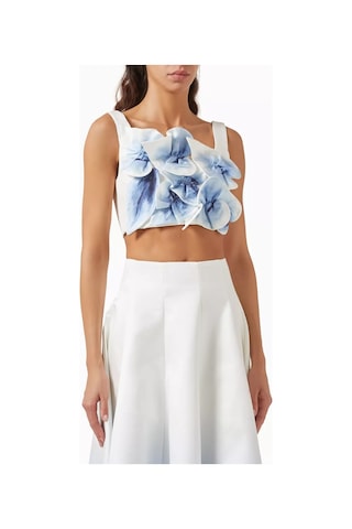 Acler Cragiburne Floral Appliqué Bluz, Ivory, Midnight Çok Renkli