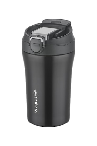 Vagonlife Fiftyfifty Çift Kapak Sistemli Pipetli/pipetsiz 400ml Çelik Mug Ff2004vgn Siyah