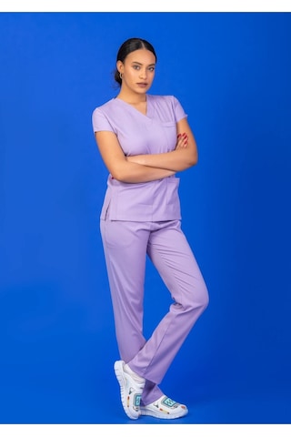 Tek Üst Unisex Kalıp Lila Likralı Hemşire / Doktor Forması Scrubs Lila