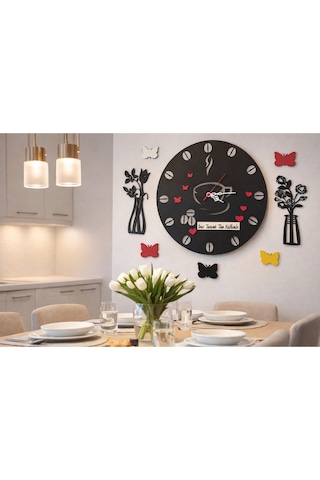 Mutfak İçin Tasarlanmış Duvar Saati 40 Cm Çiçekler 25cm No108 Çok Renkli