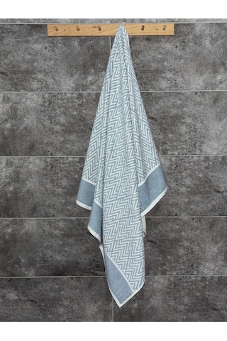 İpliği Boyalı Zikzak Çizgili Desenli Banyo Havlusu-%100 Pamuk Indigo