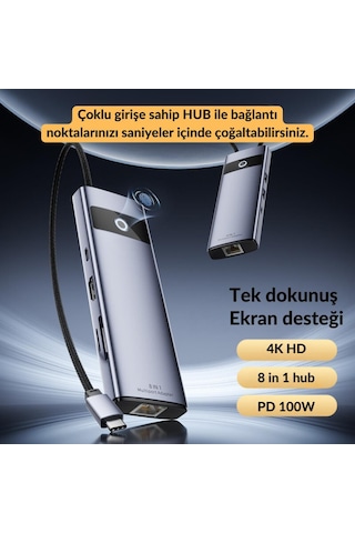 Polham 8in1 100w Type C Çoğaltıcı Hub, 2x Usb, 2x Pd Type C, 1x Tf/sd, 1x 4k Hdmi, 1x Rj45 Çoğaltıcı Adaptör