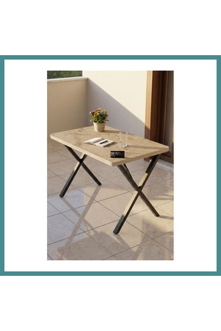 Trendexa Mutfak Masası 110x70 Cm Modern Ahşap Görünümlü Yemek Masası Ofis Bahçe Balkon Cafe Masa 9831 Travert Mac Çok Renkli