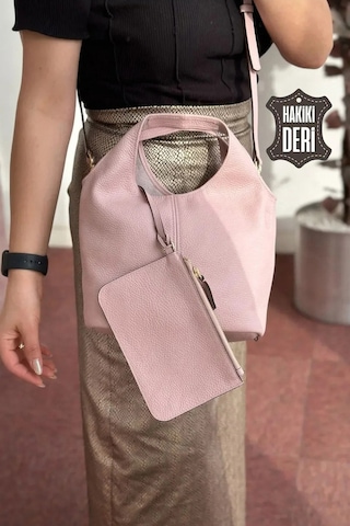 Hakiki Deri Kadın El Çantası Pudra Smr9200 Pudra