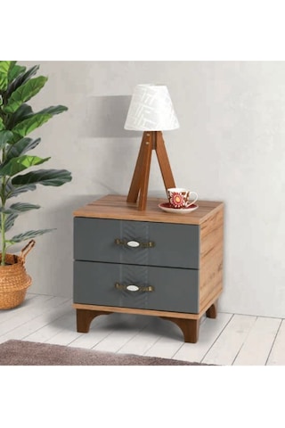 Bera Atlantik Çam - Antrasit 2 Çekmeceli Tuğçe Komidin Atlantik Çam - Antrasit