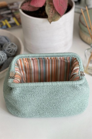 El Yapımı Su Yeşili Renk Basic Örgü El Çantası Kağıt İp Su Yeşili