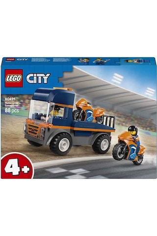 Lego City Motosiklet Taşıyıcı - Oyuncak Araç Yapım Seti - Açık Kasa Kamyon - 2 Minifigür - 60491