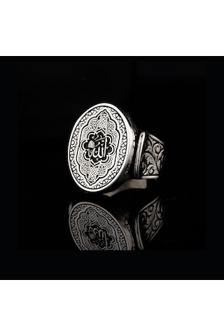 Fkgümüş 925 Ayar Gümüş Allah Lafzı İşlemeli Erkek Yüzük Ve Kolye Silver