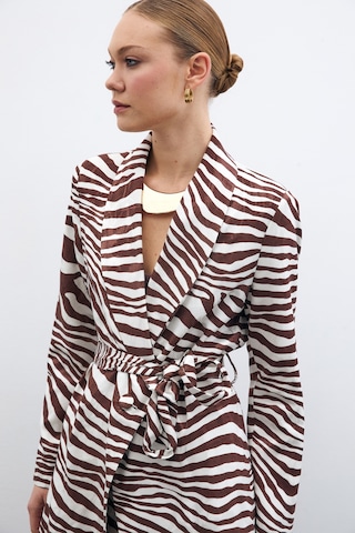 Sateen Kuşaklı Zebra Ceket - Kahve-135433 Kahve