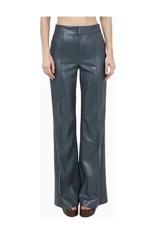 Alice And Olivia Dylan Vegan Deri Geniş Paça Pantolon Koyu Gri