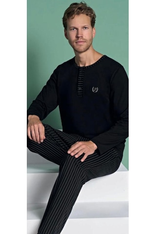 Pijadore Erkek %100 Pamuk Süprem Mevsimlik Uzun Kollu Pijama Takımı 1931 Siyah