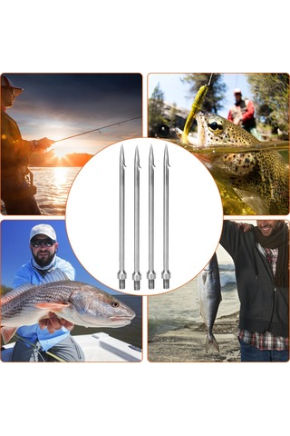 Geeroyoo 4 Adet Tek Dişli Paslanmaz Çelik Balık Mızrağı, Dairesel Tırnaklı, Kaçırmayan, 8mm Uç Parçası İle Uyumlu, Balık-fare- Somon-yılan Balığı İçin, Hafif Ve Taşınabilir Olta Aleti