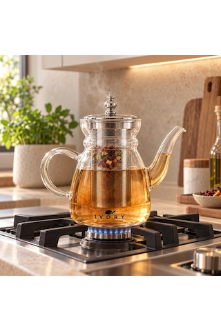 Isıya Dayanıklı Paslanmaz Çelik Süzgeçli Cam Demlik - 800 Ml Çok Renkli