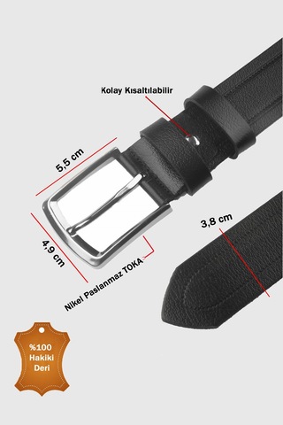 Rizzup Siyah %100 Hakiki Deri Spor Kemer Nakışlı Deri Yüzey Kısaltılabilir Tasarım 2602667