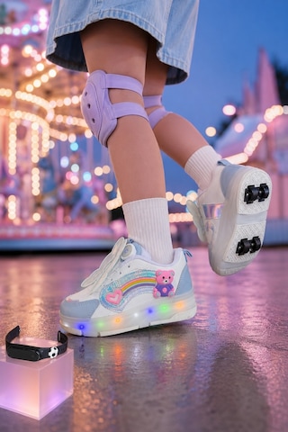 Muggo Colourful Çocuk Işıklı Patenli Tekerlekli Sneaker Spor Ayakkabı Bebe Mavi