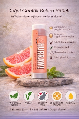 Hurraw Moon Ve Pink Grapefruit Dudak Balmı 2 Li Set %100 Doğal Vegan Günlük Ve Gece Bakım