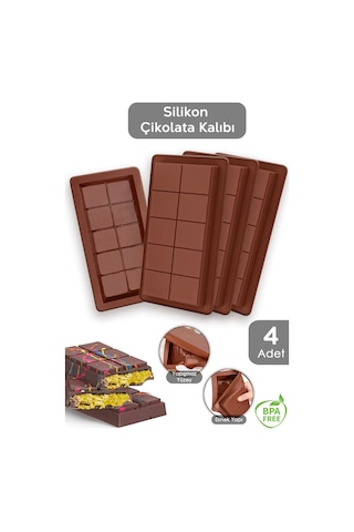 4 Adet Dubai Çikolatası Kalıbı - Büyük Tablet Çikolata Kalıbı Silikon Kalıp