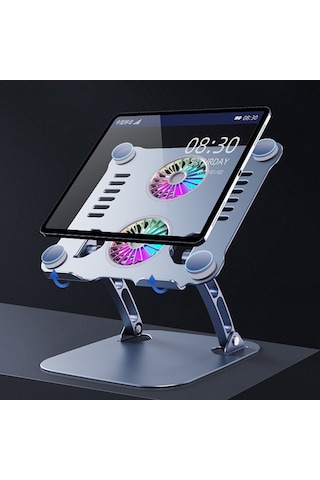 Ayarlanabilir Metal Laptop Standı Rgb Çift Fanlı Premium Serisi Notebook Tutucu Alüminyum Apple Uyumlu MacBook Yükseltici