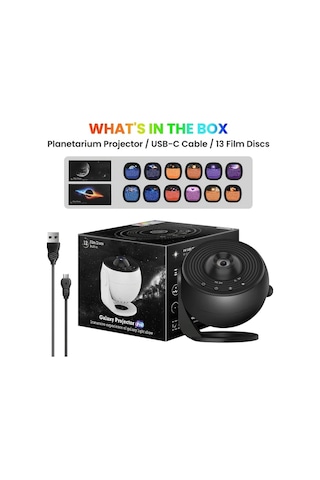 Honeybeeshop Fussıon 4k Hd Dünya Projektör Lambası Pro Siyah 13 Filtreli Usb Masa Lambası Ev Dekoru Uzay Temalı Aydınlatma Siyah