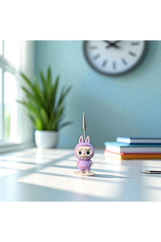 Dekoratif Sevimli Labubu Notluk - Kağıt Tutacağı - Fotoğraf Tutacak Lila