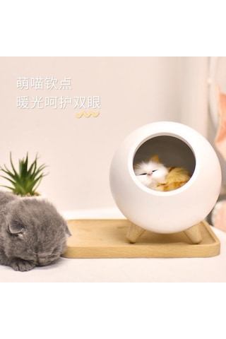 Yeiuyi7 Kedi Bebek İle Yatak Odası Dekorasyon Kedi Evi Şekli Gece Lambası Beyaz