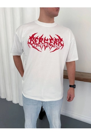 Erkek Kısa Kol Yazlık Tişört Bisiklet Yaka Baskılı Oversize T-shirt - Beyaz Çok Renkli