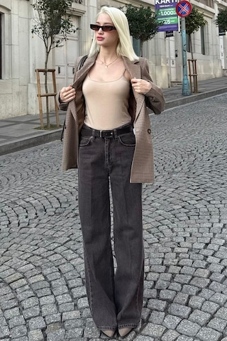 Kahverengi %100pamuklu Geniş Paça Kadın Wide Leg Jean Mg2623 Kahverengi