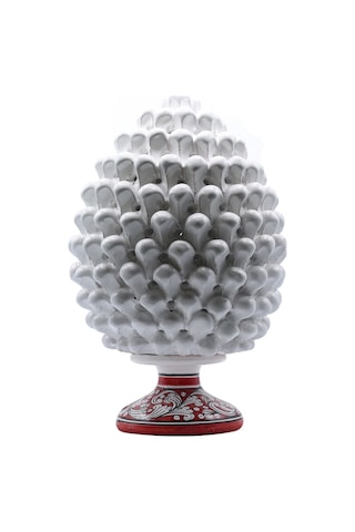 Beyaz Dekoratif Kozalak Kırmızı İşlemeli 40 Cm