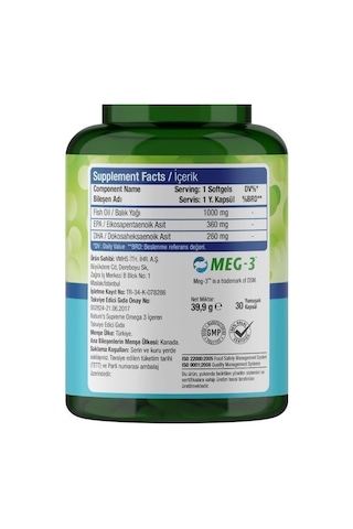 Natures Supreme Omega 3 1000 Mg 30 Kapsül Aromasiz