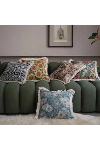 Skycity Amerikan Stili Floral Desenli Kumaş Yastık Kılıfı - Koltuk, Yatak, Araba İçin 60x60 Cm - Kahve Resimli Beyaz Süet Detaylı, Yumuşak Kumaş, İç Dolgu Yok Kahverengi