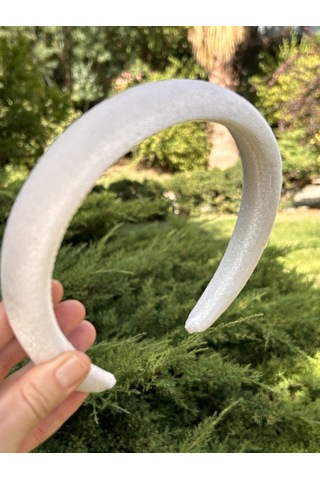 Bym404 Kadife Beyaz İnce Yumuşak Kadın Saç Aksesuarı Taç Beyaz