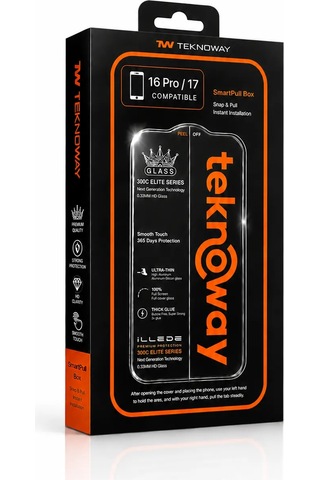 Teknoway İllede Apple Uyumlu iPhone 17 / 16 Pro Ekran Koruyucu Tam Kaplama Şeffaf