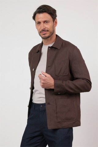 İmza Berberi Yaka Keten Düz Slim Fit Casual Mont 1007260152 Kahverengi