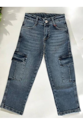 Çikoby Erkek Çocuk Yan Cepli Kargo Yumuşak Esnek Kot Pantolon-14955 Mavi